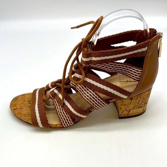 Nine West - Ghobio Nautical Style Brown & White Lace Up Block Cork Heels SZ 7.5 - Picture 11 of 14